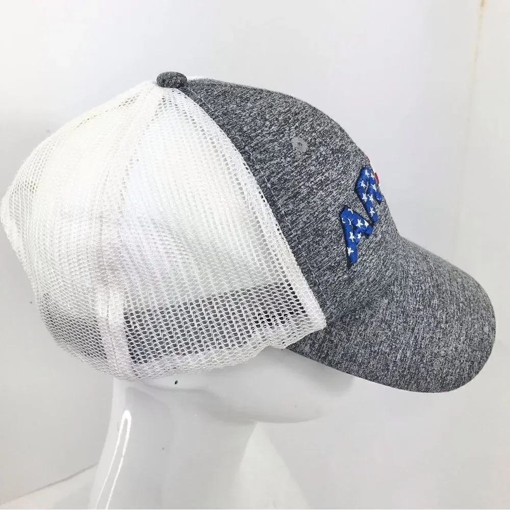 Ariat Gray White Patriotic Americana Flag Stars and Stripes Patch Trucker Cap
